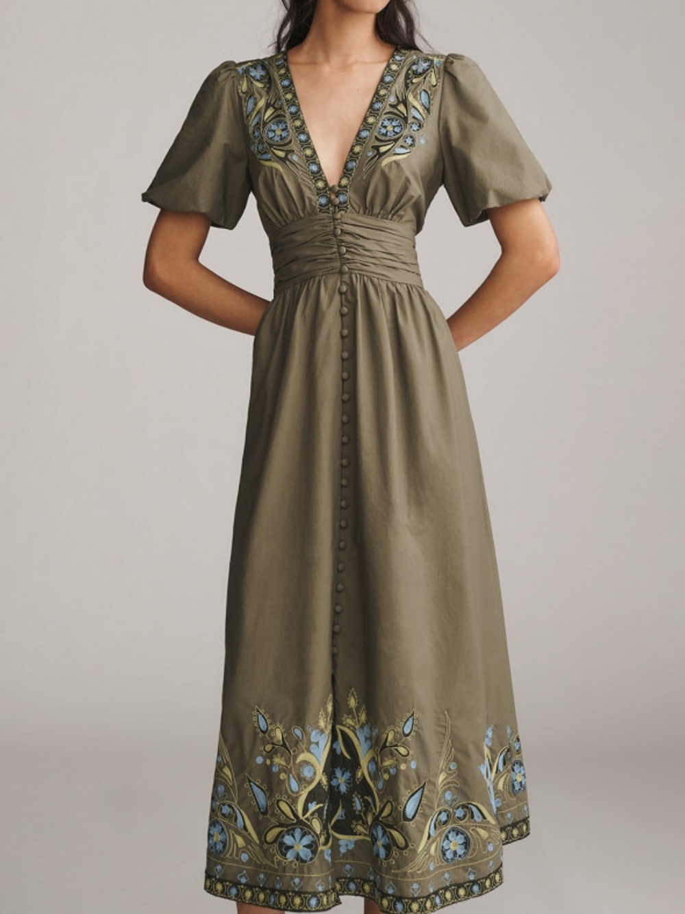 Anthropologie The Katerina Embellished Button-Front Dress